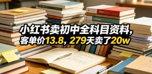 小红书卖初中全科目资料,客单价13.8,279天卖了20w-网赚36计