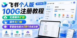 飞书个人版100G注册教程,无需额外扩容,操作无门槛,零基础也能从0到1完成注册-网赚36计
