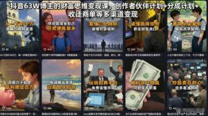 抖音63W博主的财富思维变现课,创作者伙伴计划+分成计划+收徒商单等多渠道变现-网赚36计