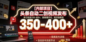 【内部项目】头条自动二创视频发布，单日收益350-400+，躺賺薅羊毛，附详细教程【揭秘】-网赚36计