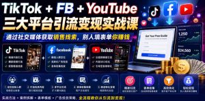 TikTok+FB+YouTube三大平台引流变现实战课，通过社交媒体获取销售线索，别人填表单你賺钱【原创双语字幕】-网赚36计
