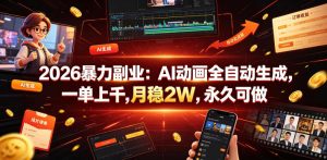 2026暴力副业：AI动画全自动生成，一单上千，月稳2W，永久可做【揭秘】-网赚36计