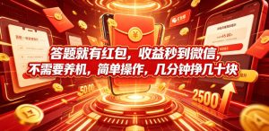 答题就有红包，收益秒到微信，不需要养机，简单操作，几分钟挣几十块【揭秘】-网赚36计