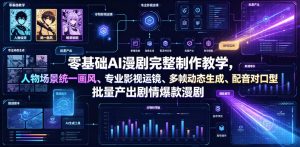 零基础AI漫剧完整制作教学，人物场景统一画风、专业影视运镜、多帧动态生成、配音对口型，批量产出剧情爆款漫剧-网赚36计