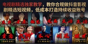 电视剧精选独家教学,教你合规做抖音影视剧精选短视频,低成本打造持续收益账号-网赚36计