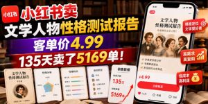 小红书卖文学人物性格测试报告,客单价4.99,135天卖了5169单!-网赚36计