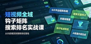 短视频全域钩子矩阵搜索排名实战课|6大平台矩阵布局、关键词堆量抢占搜索流量、钩子私域导流、AI批量内容生成-网赚36计