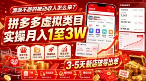 源源不断的被动收入怎么来?拼多多虚拟类目实操月入1至3W,3-5天新店破零出单-网赚36计