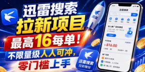 迅雷搜索拉新项目,最高16每单!不限量级人人可冲,零门槛上手(更新0731)-网赚36计