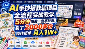 AI手抄报教辅项目全流程实战教学,5分钟做的一套手抄报,卖了2000多份,操作简单,月入1W+-网赚36计
