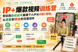 IP+爆款视频训练营，带你用最低成本跑通个人IP从0到1涨粉，从流量到现金的完整闭环-网赚36计