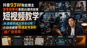 抖音93W粉丝博主老朱故事会亲授AI都市故事短视频教学,从选题到成片的全过程,小白也能够快速起号涨粉接广告变现-网赚36计