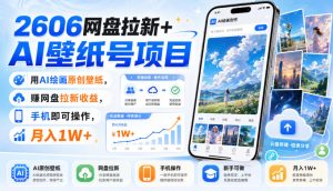 2606网盘拉新+AI壁纸号项目,用AI绘画原创壁纸,賺网盘拉新收益,手机即可操作,月入1W+-网赚36计