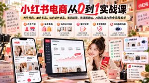 小红书电商从0到1实战课|养号开店、单店多品、站内站外选品、笔记运营、无货源避坑、AI选品做内容全流程教学-网赚36计