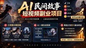 AI民间故事短视频副业项目,多平台流量分成,三视图分镜实操,精选计划放大副业收益-网赚36计