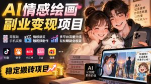 AI情感绘画副业变现项目｜零基础手机实操，情感搞笑短视频制作，多平台流量分成轻松賺副业收益-网赚36计