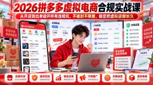 2026拼多多虚拟电商合规实战课，从开店到出单避开所有违规坑，不被封不限推，稳定把虚拟店做长久-网赚36计