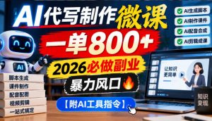 AI代写制作微课,一单800+,2026必做副业,暴力风口【附AI工具指令】【揭秘】-网赚36计