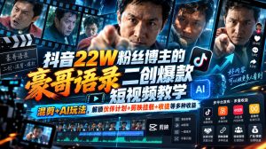 抖音22W粉丝博主的豪哥语录二创爆款短视频教学,混剪+AI玩法,解锁伙伴计划+剪映挂载+收徒等多种收益-网赚36计