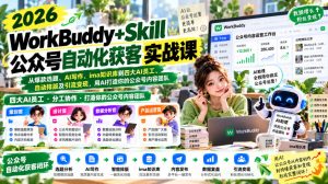 2026WorkBuddy+Skill公众号自动化获客实战课，从爆款选题、AI写作、ima知识库到四大AI员工、自动排版及引流变现，用AI打造你的公众号内容团队-网赚36计
